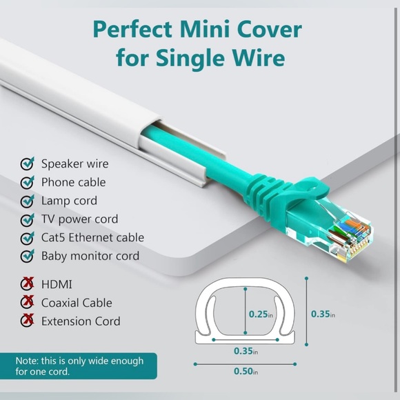 Wall Cord Cover, 153in Mini Wire Hider, Paintable Cable Concealer, 9 Pieces -NWT - Picture 2 of 9